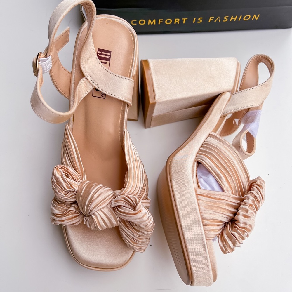 IDIFU Satin Knot Platform Sandals - Blush Pink